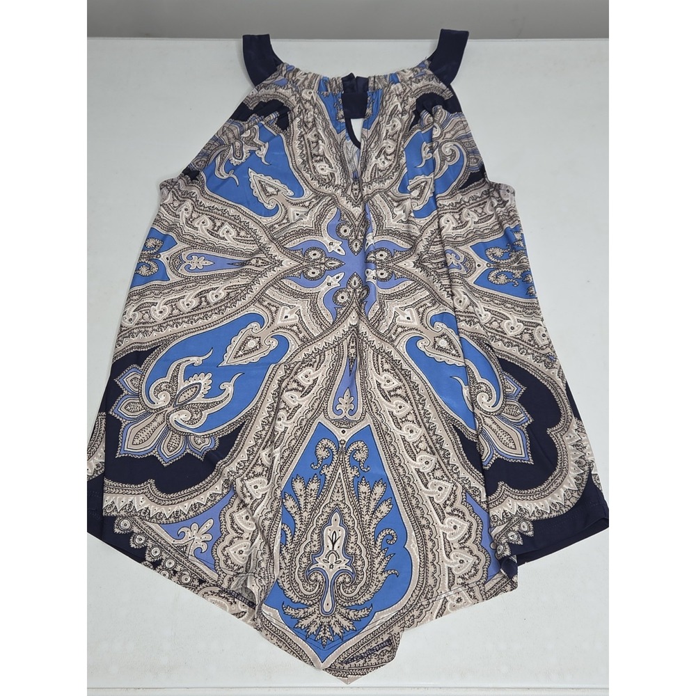 INC International Concepts Womens M Top Blue Paisley Halter Handkerchief Hem...